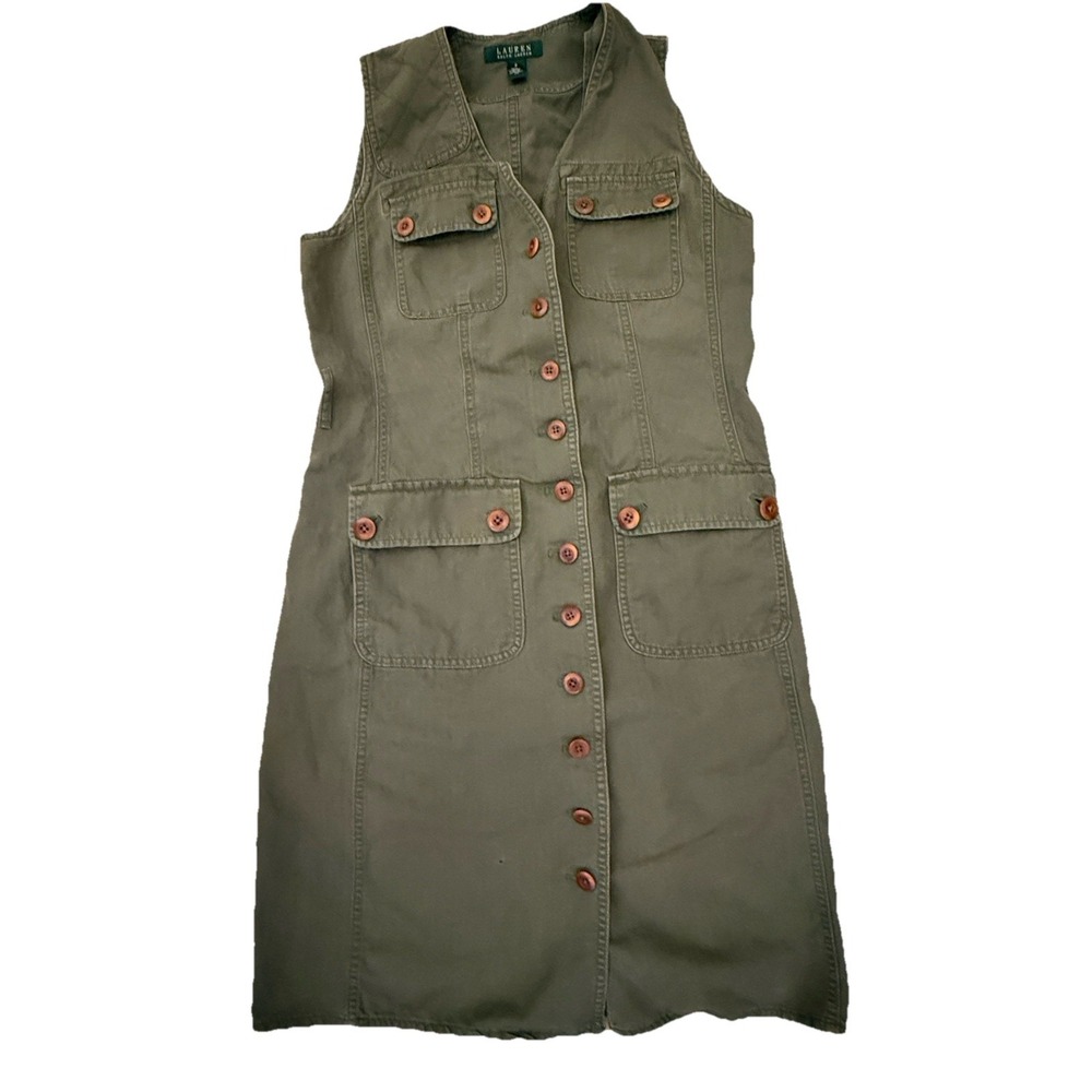 VTG Ralph Lauren Green Dress Sz 2 XS Sleeveless  Preppy Grandmillennial Hole